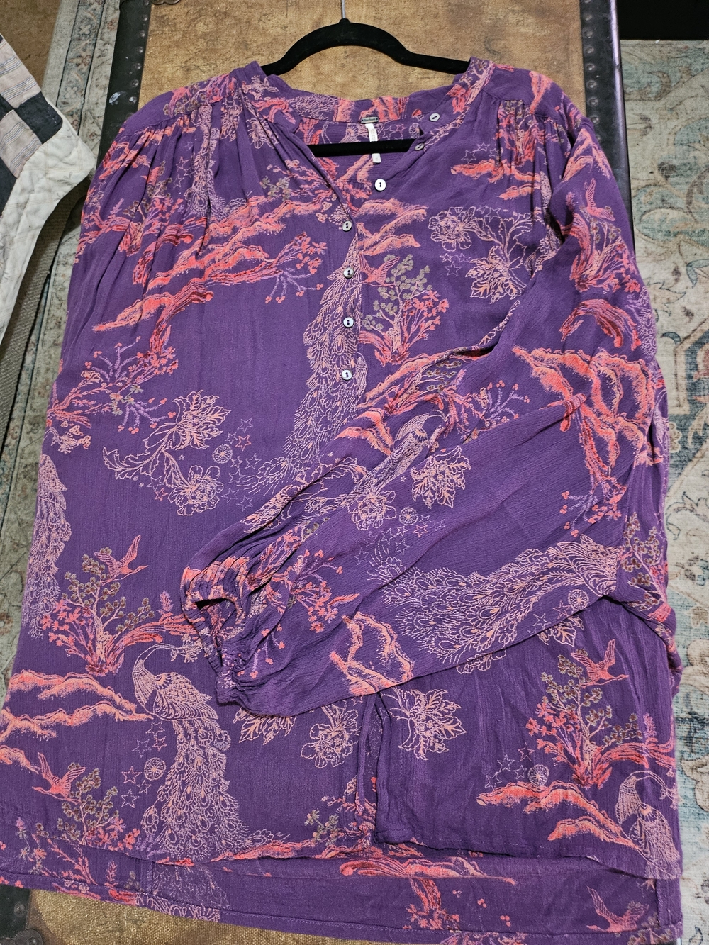 Free People Purple Blouse with Coral Print